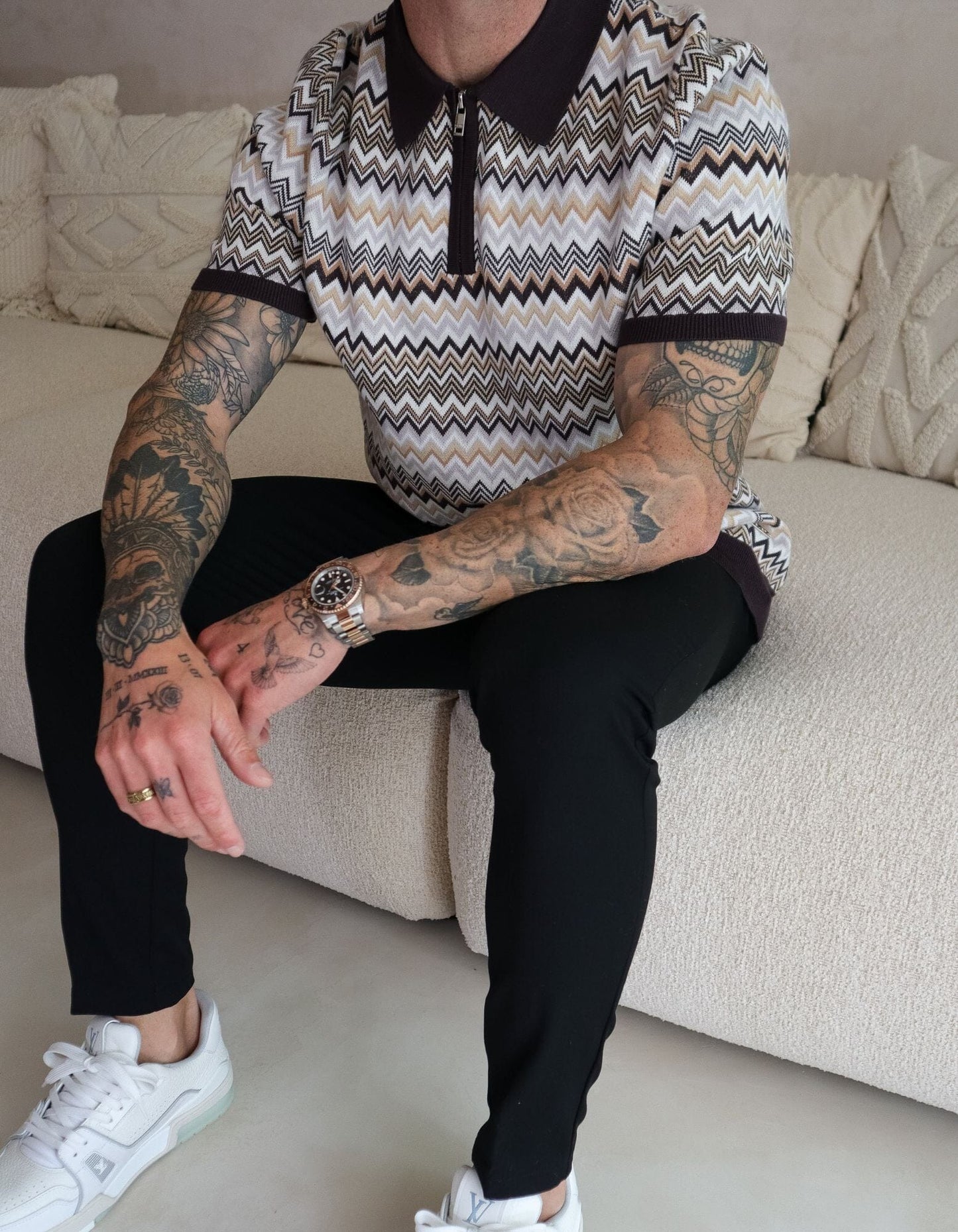 Zip Striped Polo Shirt