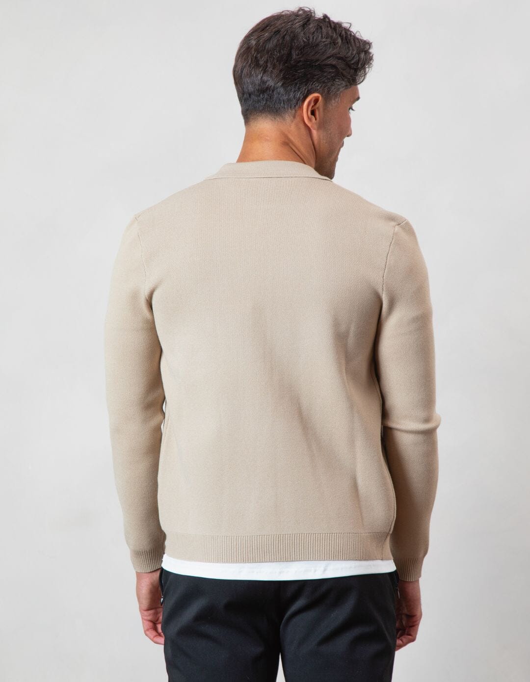 Beige Zip Knit Cardigan
