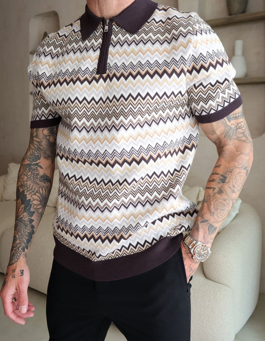 Zip Striped Polo Shirt