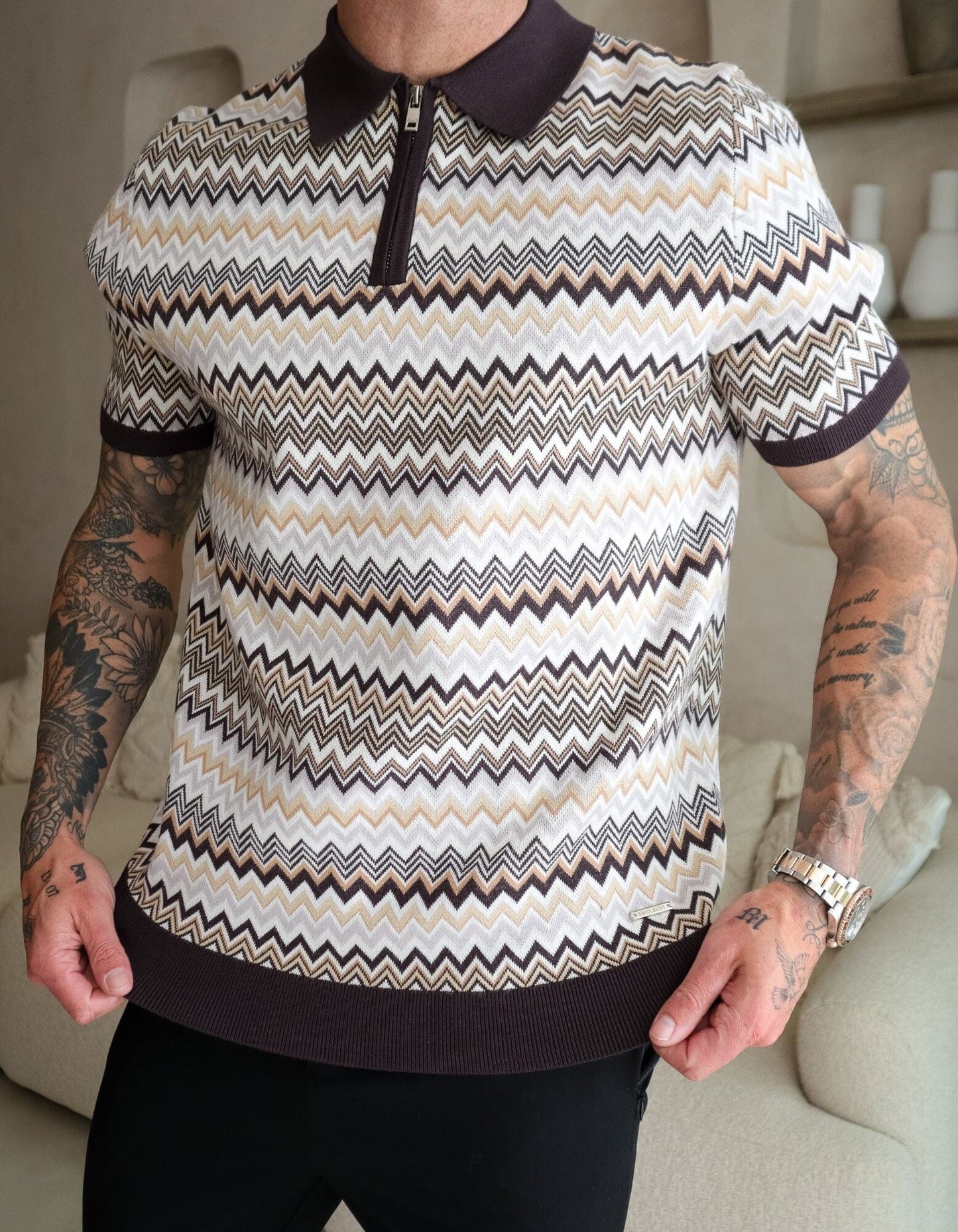 Zip Striped Polo Shirt