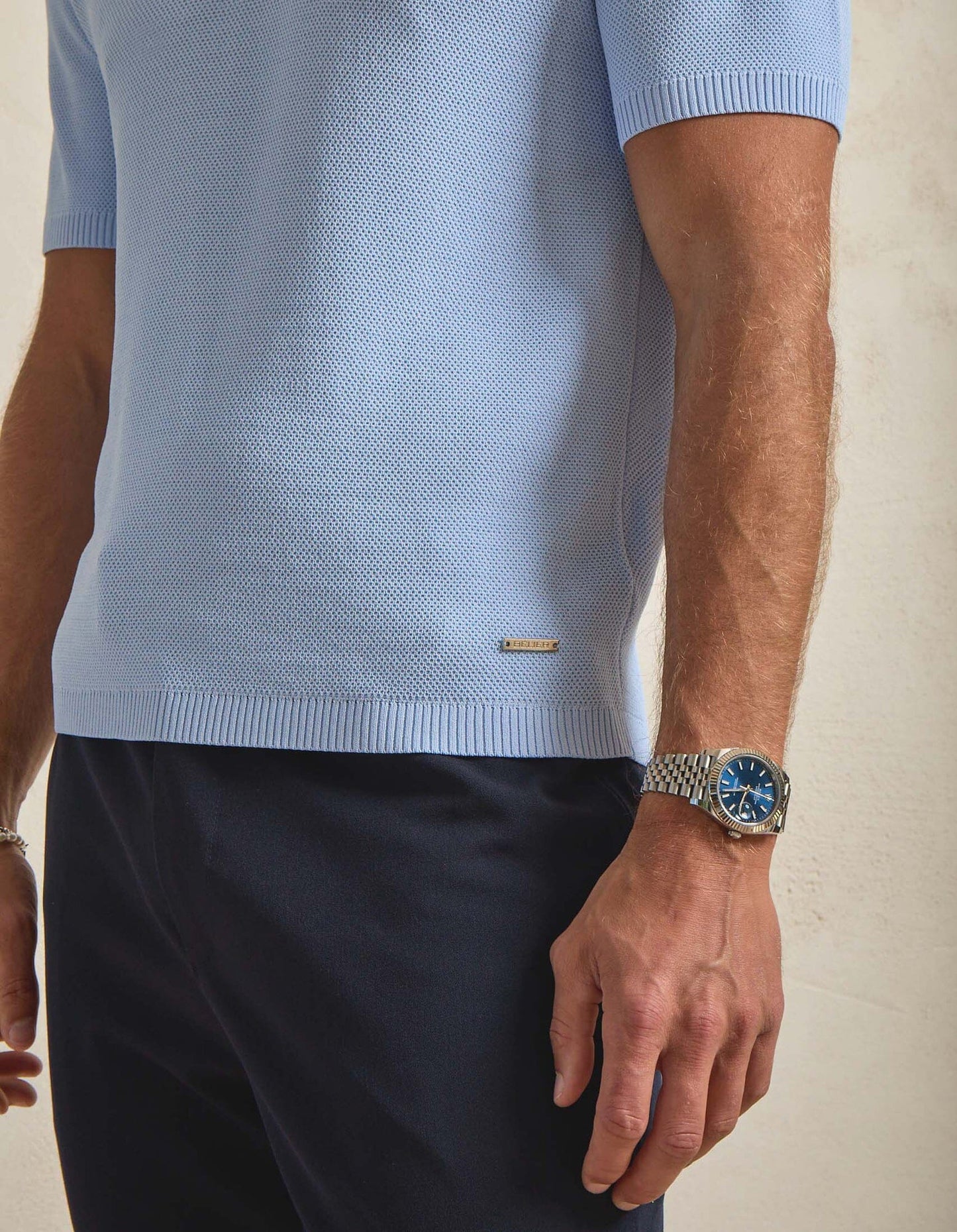 Soft Blue Textured Knit Polo