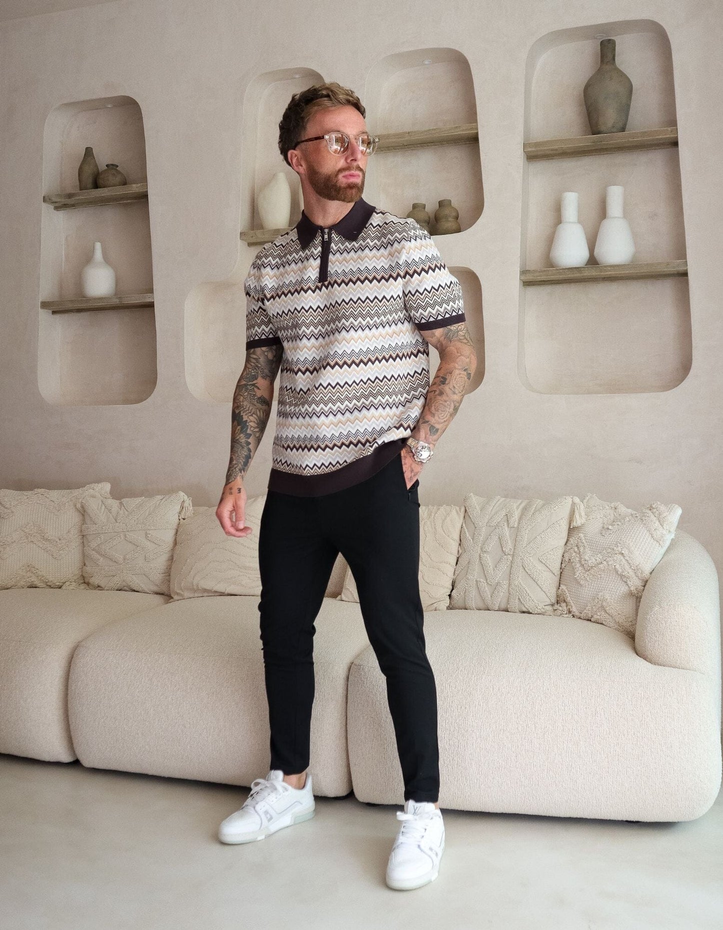 Zip Striped Polo Shirt