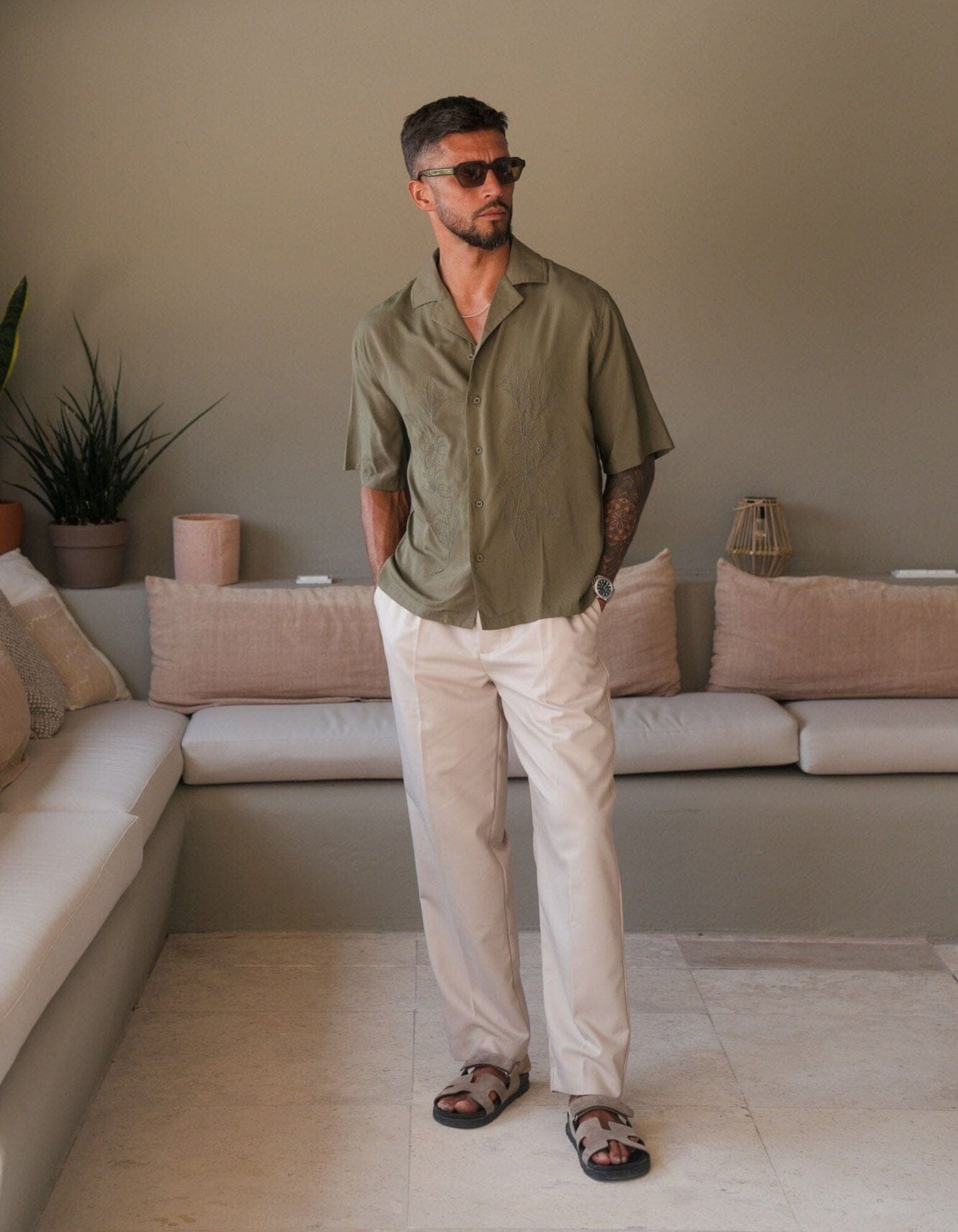 Khaki Embroidered Shirt