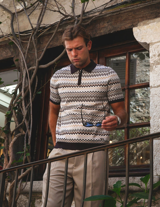Zip Striped Polo Shirt