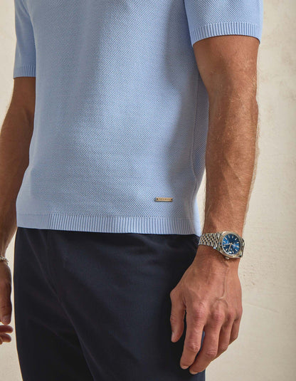 Soft Blue Textured Knit Polo